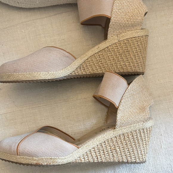 Anne Klein Beige Elastic Ankle Wedge Espadrilles - Picture 5 of 9